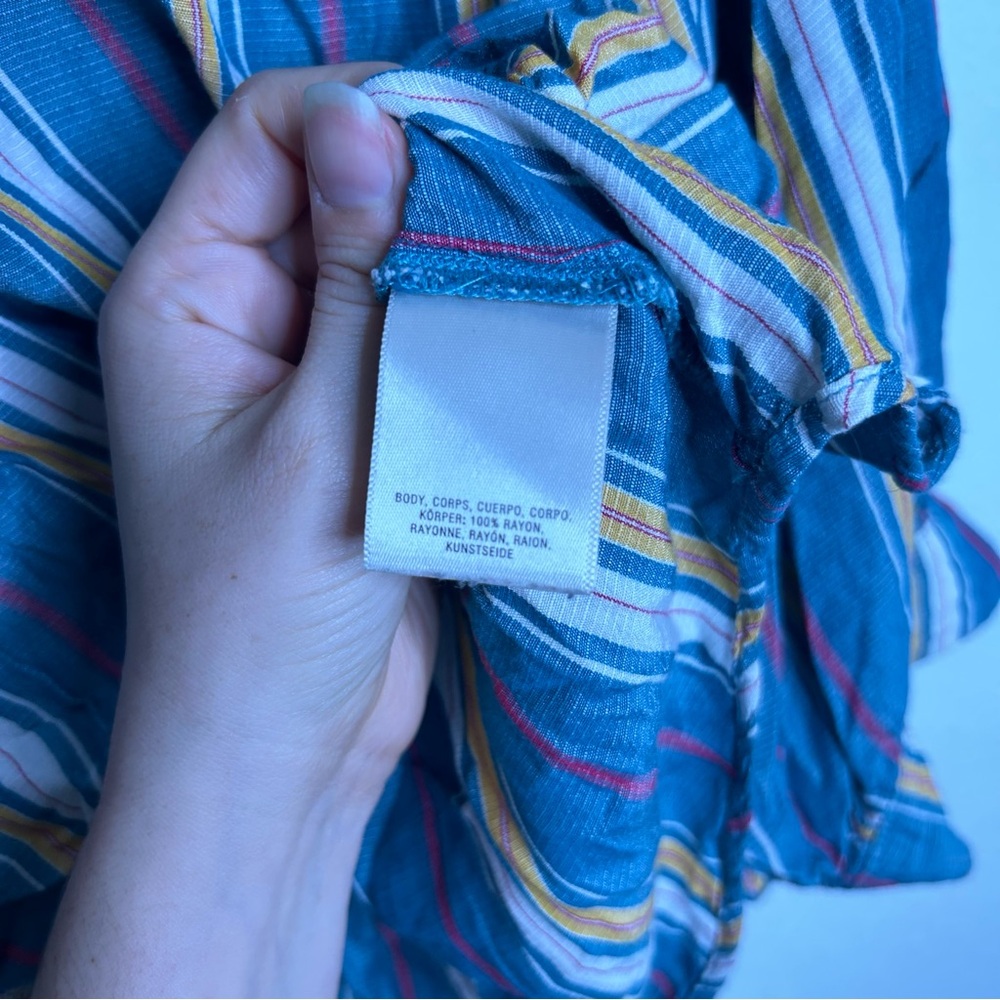 Anthropologie Maeve Teal Striped Oversized Balloon Sleeve Blouse Size Small - Picture 9 of 10